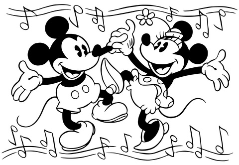 Minnie And Mickey Mouse Are Dancing  Coloring Page